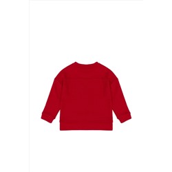 Kız Çocuk Kırmızı Basic Bisiklet Yaka Sweatshirt