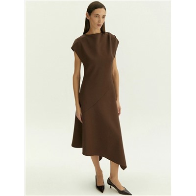 Трикотажное платье миди косого кроя из хлопка, PL1675/crayon