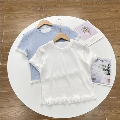 Женская футболка из смесового модала с кружевной отделкой  ЛАВ РЕП.