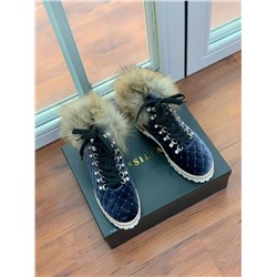 Женские ботинки с опушкой из меха лисы