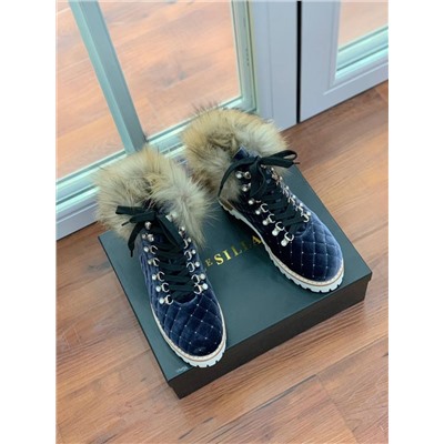 Женские ботинки с опушкой из меха лисы