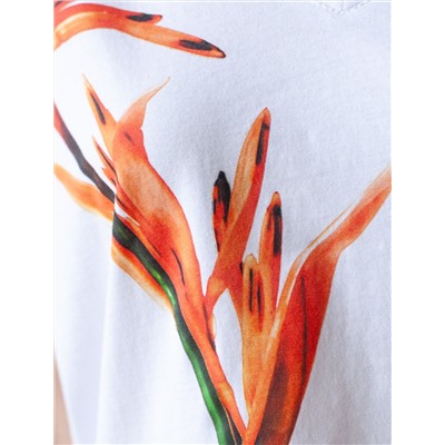 Свободная футболка с V-вырезом и цельнокроеным рукавом из 100% хлопка с принтом