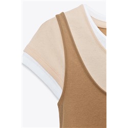 CONTRAST LAYERED T-SHIRT