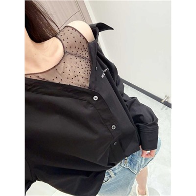 Стильная женская рубашка с имитацией внутри майки, которая украшена стразами  АЛЕКСАНДР ВАН*Г