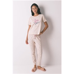 Pijama largo 100% algodón flores rosa