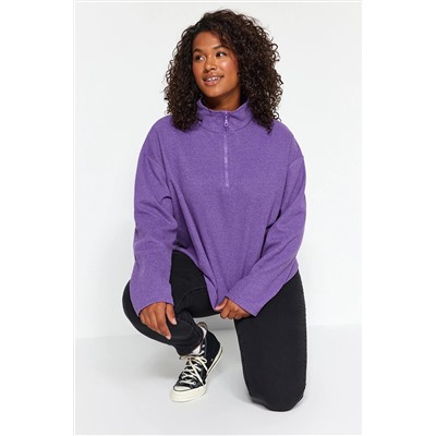Trendyol Curve Mor Dik Yaka Fermuarlı Selanik İnce Örme Sweatshirt TBBAW23AO00006