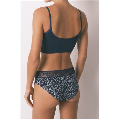 Braga clásica ancha algodón azul estampado flores