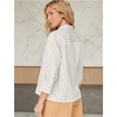 Блузка свободного силуэта в полоску  с рукавом 3/4  из хлопка