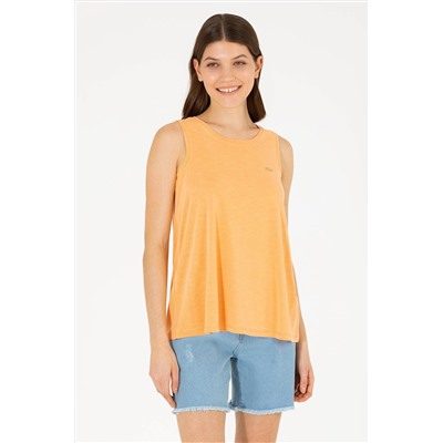 Kadın Turuncu Bisiklet Yaka Kolsuz Tişört