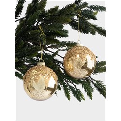 Игрушка елочная, 8 см, 2 шт, стекло, шампань, Шар с изморозью, New year