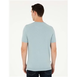 Açık Mavi Slim Fit Bisiklet Yaka Triko Tişört