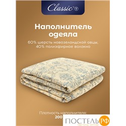 CLASSIC by T РОЯЛ НАЙТ Oдеяло 175х200, 1пр, шерсть/полиэф.вол/хл.см