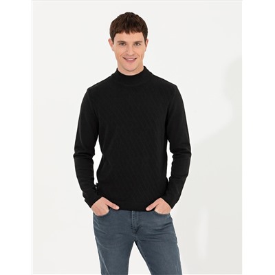 Siyah Slim Fit Yarım Balıkçı Yaka Triko Kazak