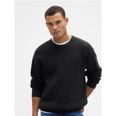 Oversized Fisherman-Stitch Crewneck Sweater