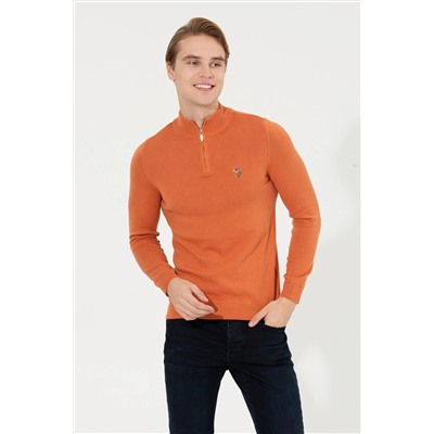 Erkek Kiremit Dik Yaka Triko Kazak