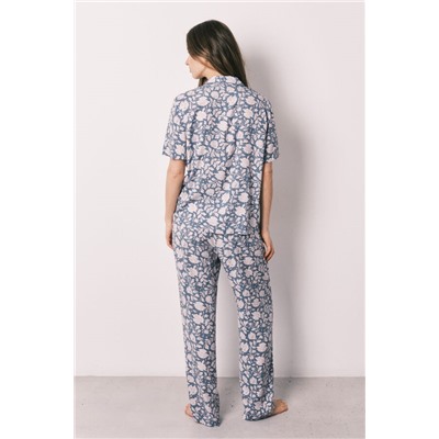 Pijama camisero viscosa estampado flores