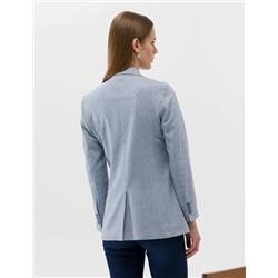 Mavi Keten Karışımlı Kruvaze Ceket