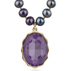 Колье Сияние (кристаллы SW пурпур., жемчуг бензиновый 8-9мм; золото) 43-48см, Есть комплект