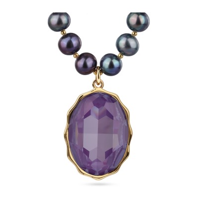 Колье Сияние (кристаллы SW пурпур., жемчуг бензиновый 8-9мм; золото) 43-48см, Есть комплект