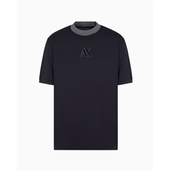 REGULAR FIT T-SHIRT WITH STRIPED CREW NECK IN ASV MERCERISED COTTON