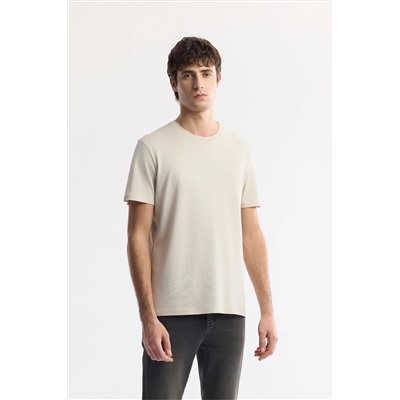 Avva, Erkek Bej Soft Touch Bisiklet Yaka Düz Modal T-shirt B001171