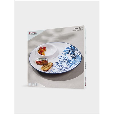 Блюдо, 32 см, керамика К, белое, круглое, Синие кораллы, Blue Coral