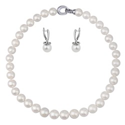 Комплект Эдисон (жемчуг белый 11-12мм; покрытие родий) 44-46см