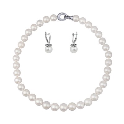 Комплект Эдисон (жемчуг белый 11-12мм; покрытие родий) 44-46см