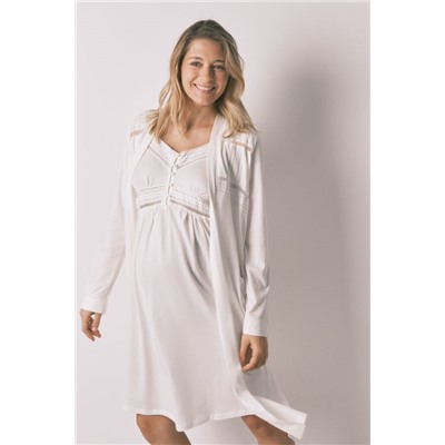 Bata midi "maternity" algodón blanco