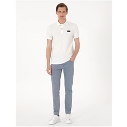 Beyaz Slim Fit Örme Dokulu Polo Yaka Tişört