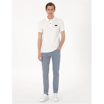 Beyaz Slim Fit Örme Dokulu Polo Yaka Tişört
