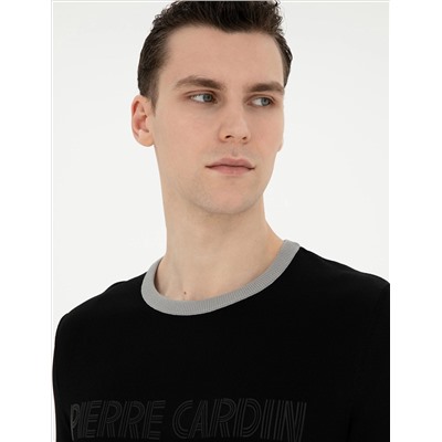 Siyah Slim Fit Bisiklet Yaka Triko Tişört