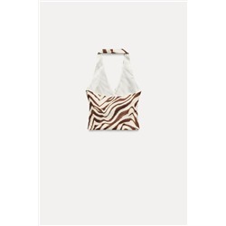 PRINTED SURPLICE HALTER TOP