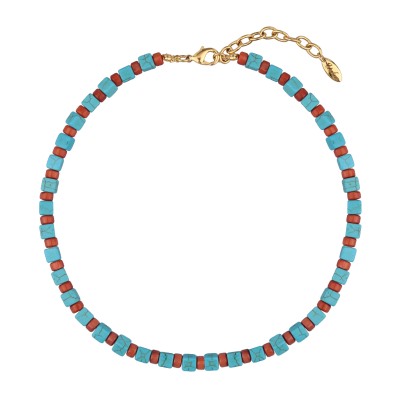 Колье Селена (бирюза 6мм, коралл 3мм; покрытие золото) 42-46см, Есть комплект