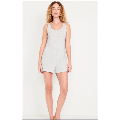 Rib Henley Pajama Romper