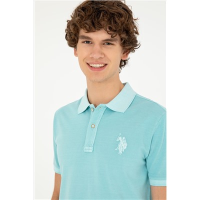 Erkek Slim Fit Polo Yaka Mint Basic Tişört