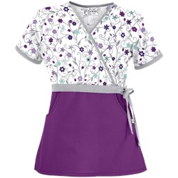 UA Flower Patch White Mock Wrap Scrub Top