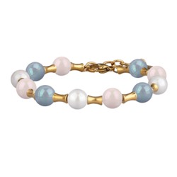 Браслет Акварель (Майорка 8мм белая, розовая, голубая; покрытие золото) 17-20см, Есть комплект