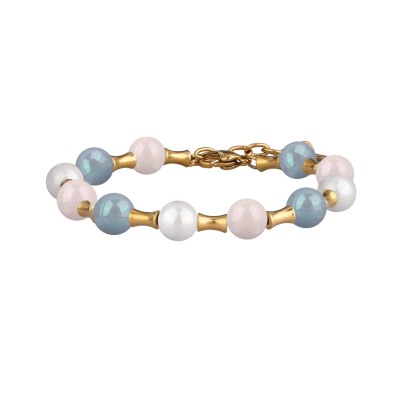 Браслет Акварель (Майорка 8мм белая, розовая, голубая; покрытие золото) 17-20см, Есть комплект