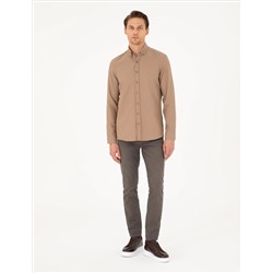 Açık Kahverengi Slim Fit Uzun Kollu Gömlek