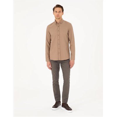 Açık Kahverengi Slim Fit Uzun Kollu Gömlek