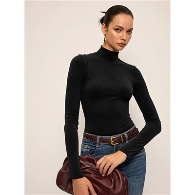 Seam Detail Mock Neck Long-Sleeve T-Shirt