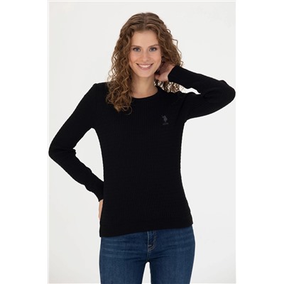 Kadın Siyah Bisiklet Yaka Basic  Kazak