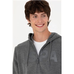 Erkek Antrasit Melanj Kapüşonlu Örme Hırka