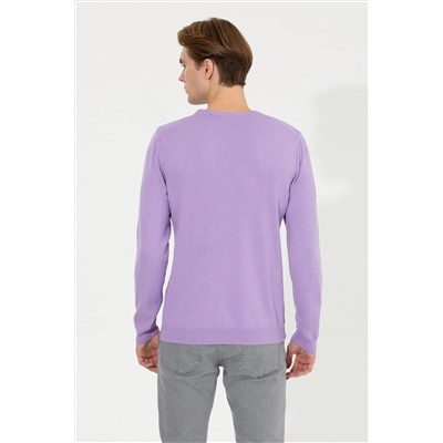 Erkek Lila Bisiklet Yaka Basic Triko Kazak