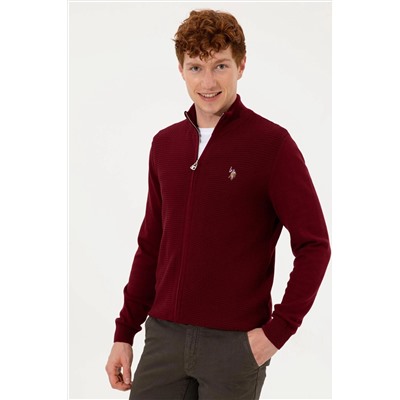 Erkek Bordo Basic Triko Hırka