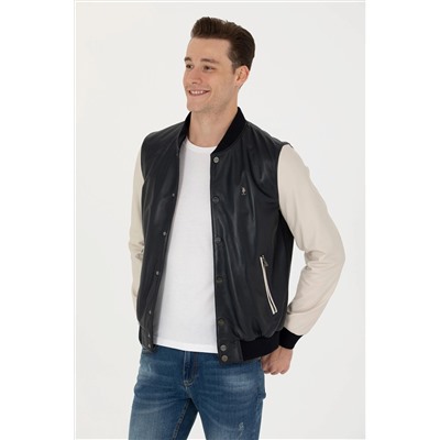 Erkek Lacivert Deri Ceket