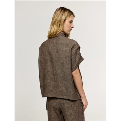 Коричневая рубашка с коротким рукавом изо льна