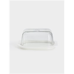Масленка, 14 см, стекло/пластик, прямоугольная, белая, Basic