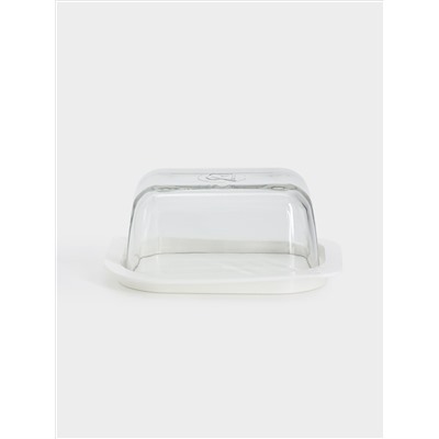 Масленка, 14 см, стекло/пластик, прямоугольная, белая, Basic